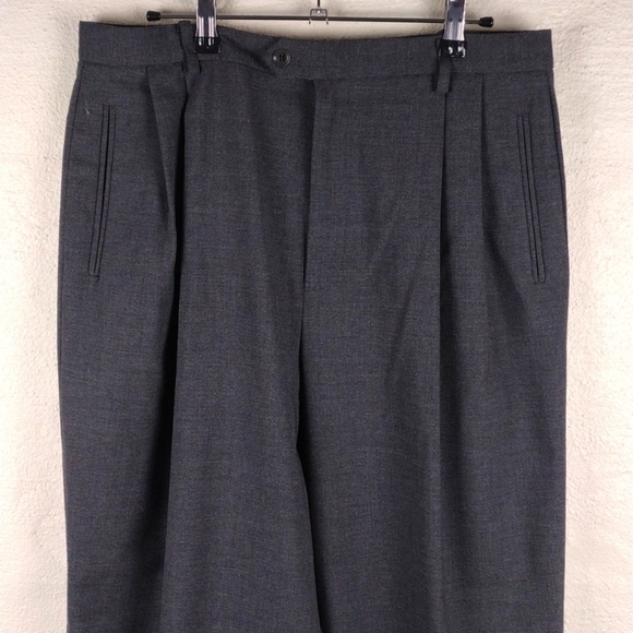Barry Bricken Vintage Grey Wool Blend Pleated Front High Rise Straight Leg Pant - Picture 2 of 13